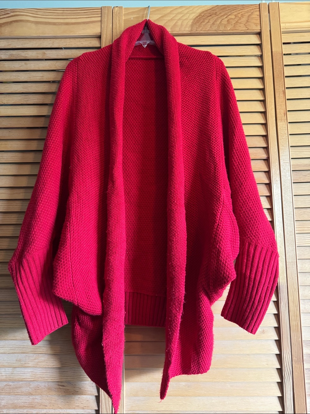 Women's Open-Front Draped Cardigan Sweater in Red